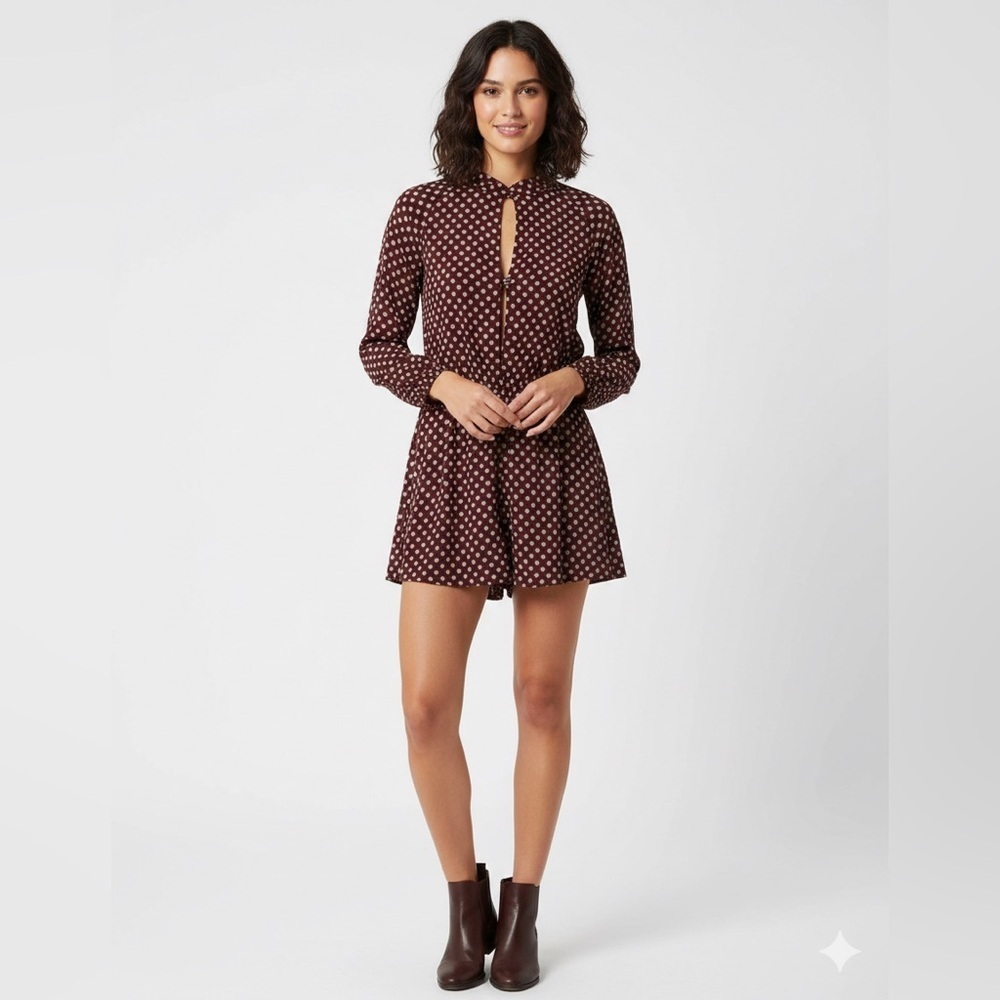 Cleobella White Flowers on Burgundy background Long Sleeve Dress Size Medium